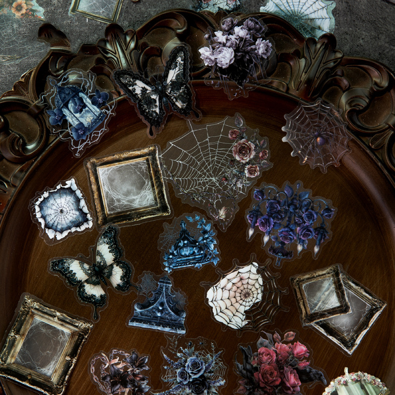 PET 스티커 - 잊혀진 성 시리즈 빈티지 다크 나비 꽃