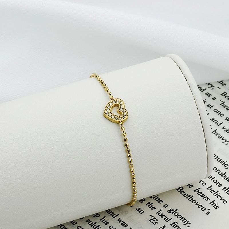 Minimalist Geometric Heart Shape Titanium Steel Zircon Bracelets In Bulk