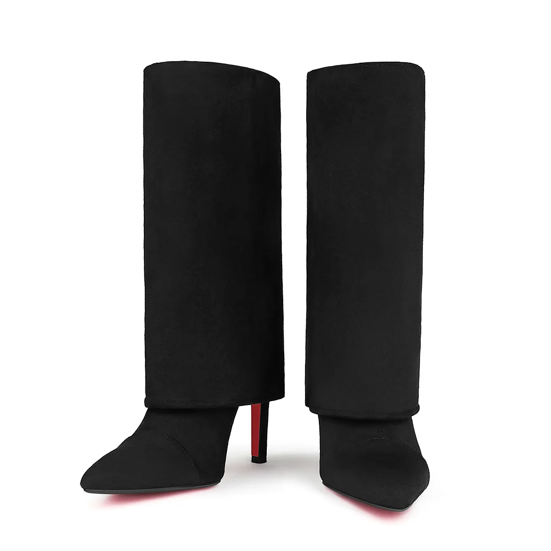 100mm Women's Pointed Toe Stiletto Heel Red Bottom Ankle Boots Suede Boots-MERUMOTE