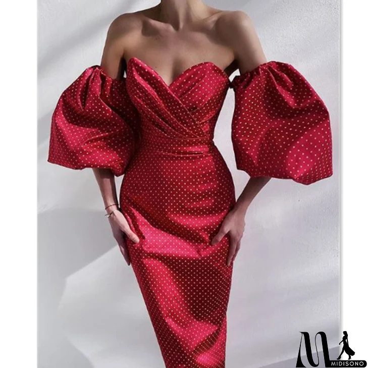 MidiSono - Women'S Sexy Polka Dot Print High Waist Dress