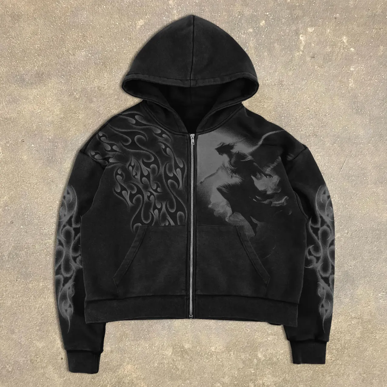 Angel Print Long Sleeve Zipper Hoodies