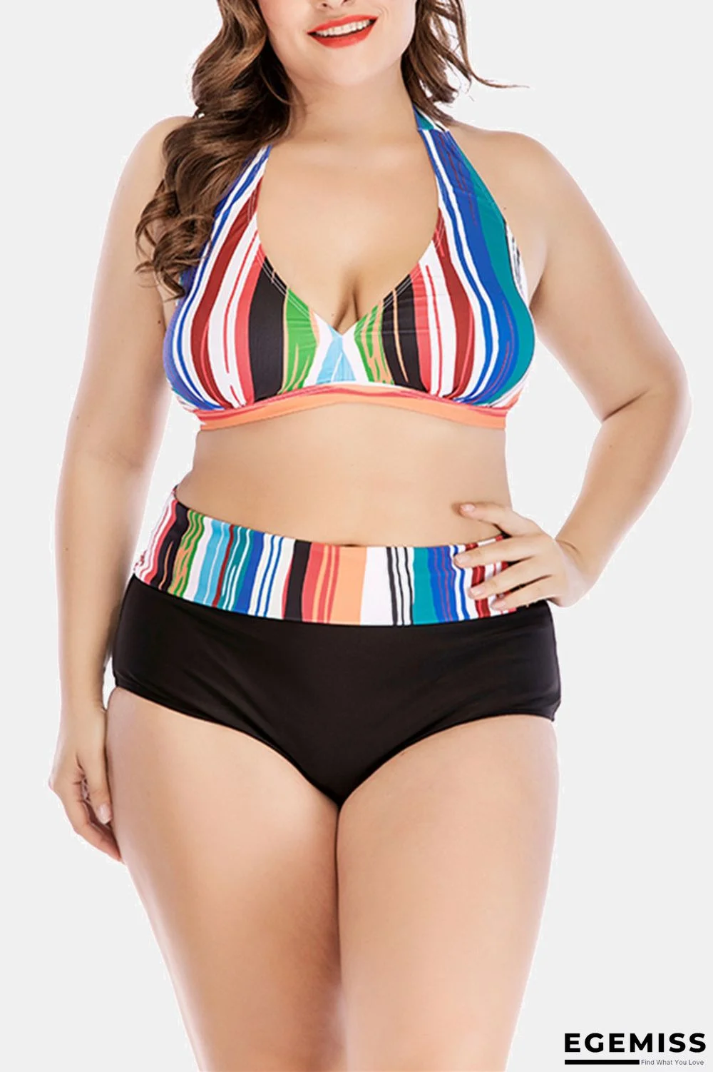 Colorful Fashion Sexy V Neck Sleeveless Off The Shoulder Print Plus Size Swimsuit | EGEMISS