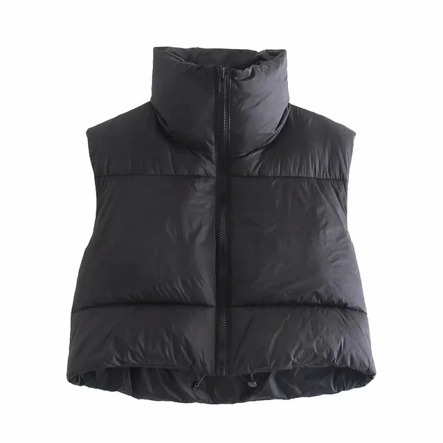 Za Women's Vest Jackets Chaleco Mujer Parkas Coats Streetwear Zipper Cropped Tops Warm Sleeveless Fashion Outwear Vintage Femme