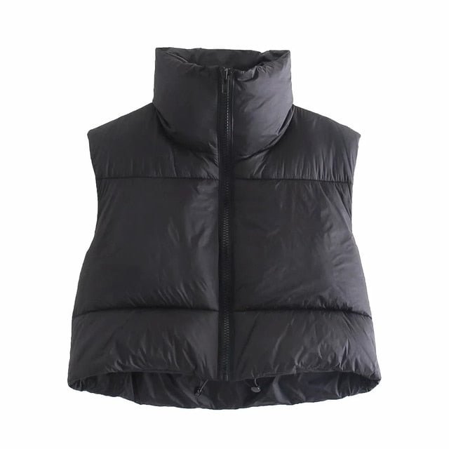 Za Women's Vest Jackets Chaleco Mujer Parkas Coats Streetwear Zipper Cropped Tops Warm Sleeveless Fashion Outwear Vintage Femme