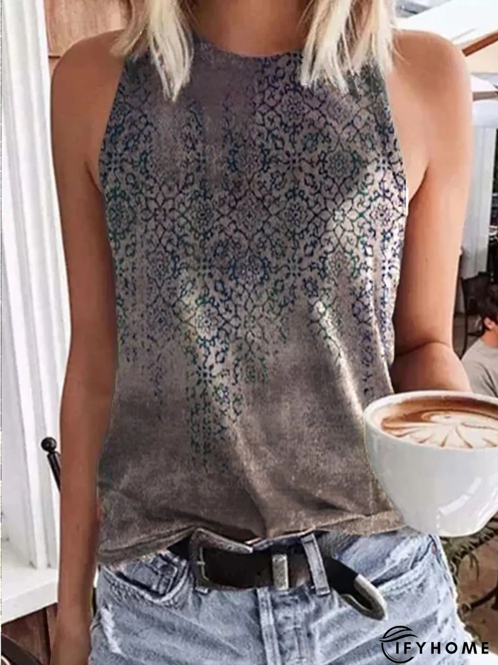 Floral-Print Sleeveless Shirts & Tops | IFYHOME