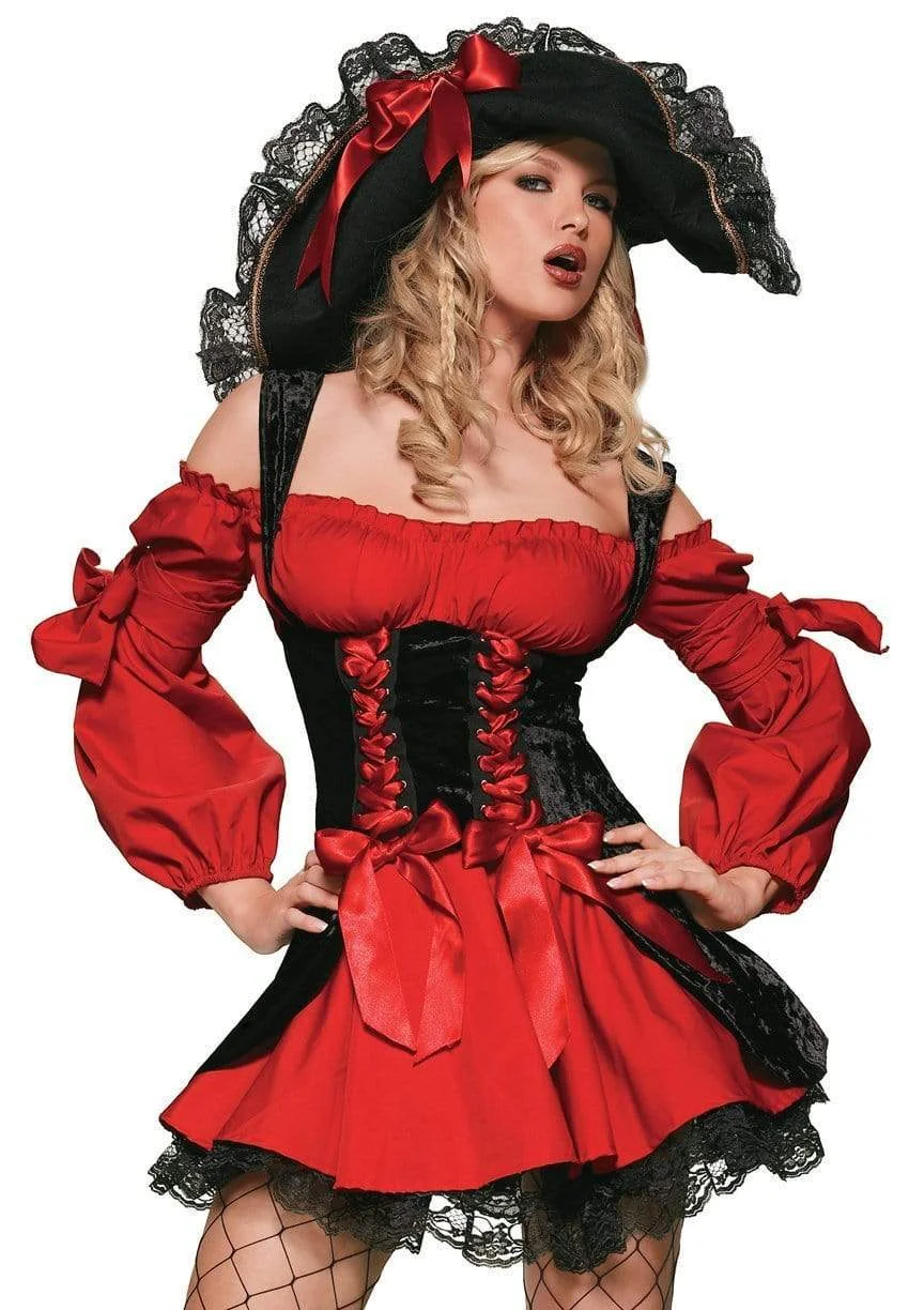 Red Off Shoulder Corset Womens Strap Pirate Halloween Costume-elleschic