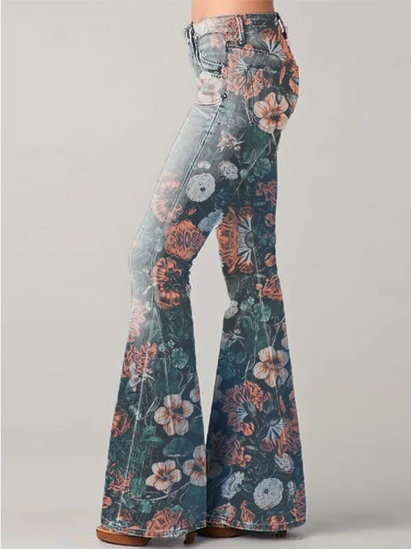 New Fashion Gradient Floral Print pants Flared Pants