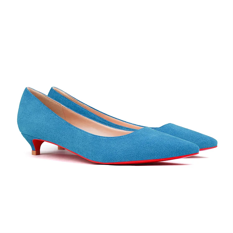 30mm/1.2 Inch Women's Low Heel Kittens Pointed Toe Casual Slip On Suede Red Bottom Pumps VOCOSI VOCOSI