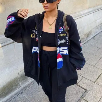Women's Winter New Printed Casual Loose Long Sleeve Windbreaker Jacket Trend Hooded Jacket Fashion
