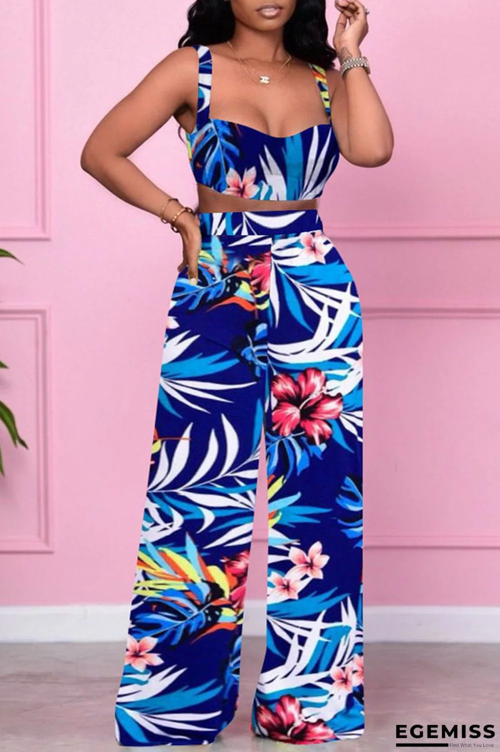 Blue Sweet Vacation Print Patchwork Two Pieces | EGEMISS