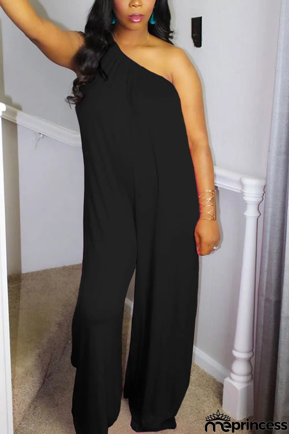 rose red Fashion Sexy Patchwork Solid Polyester Sleeveless one shoulder collar Jumpsuits