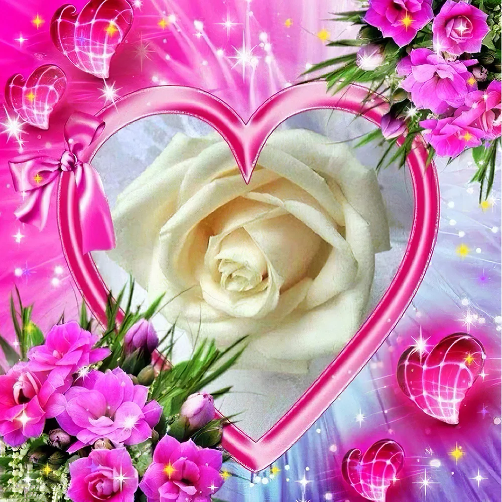 Diamond Painting - Full Round/Square Drill - Love Heart Rose(30*30 - 50*50cm)