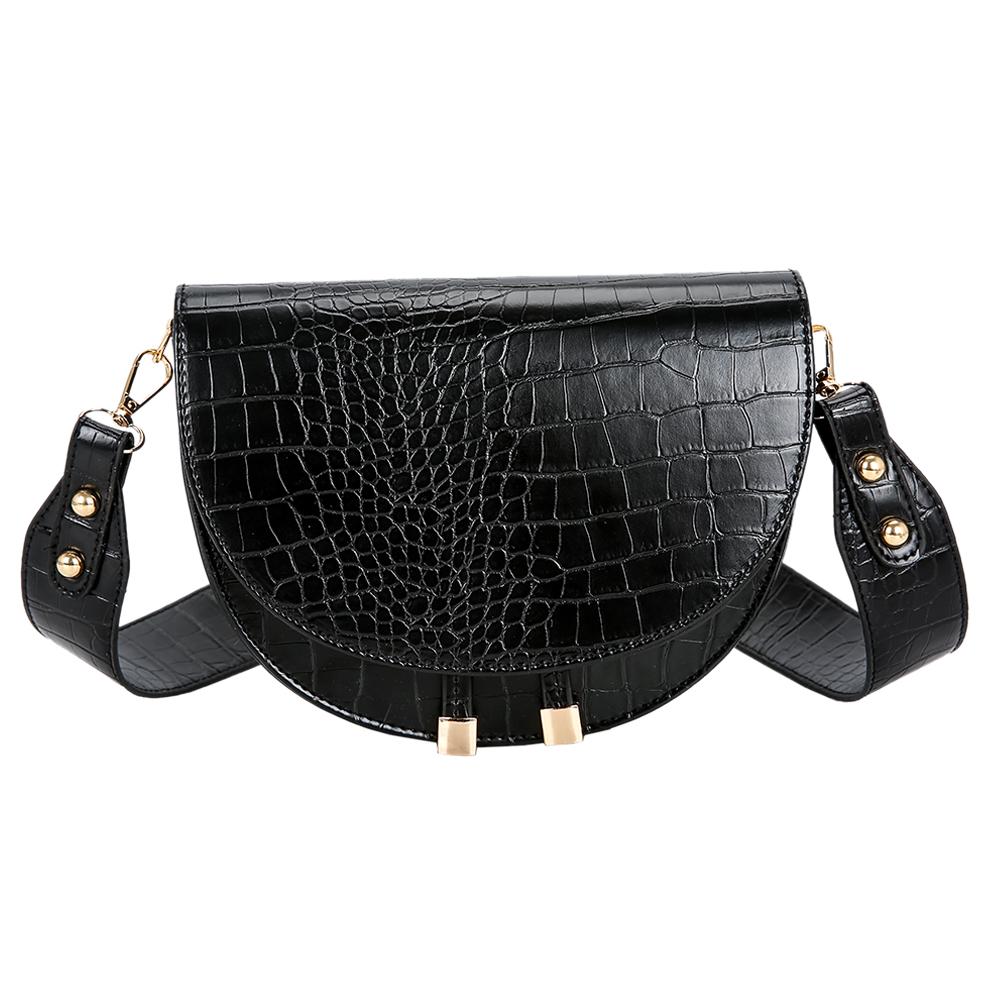 

Retro Crossbody Handbag Semicircle Pu Leather Shoulder Bag, Black, 501 Original