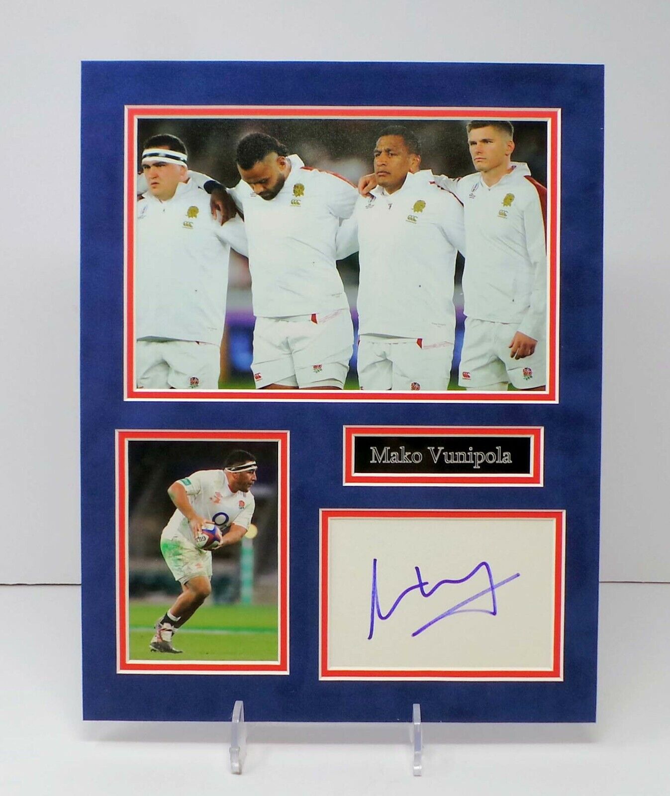 Mako VUNIPOLA Signed Mounted Photo Poster painting Display 2 England Rugby Prop AFTAL RD COA