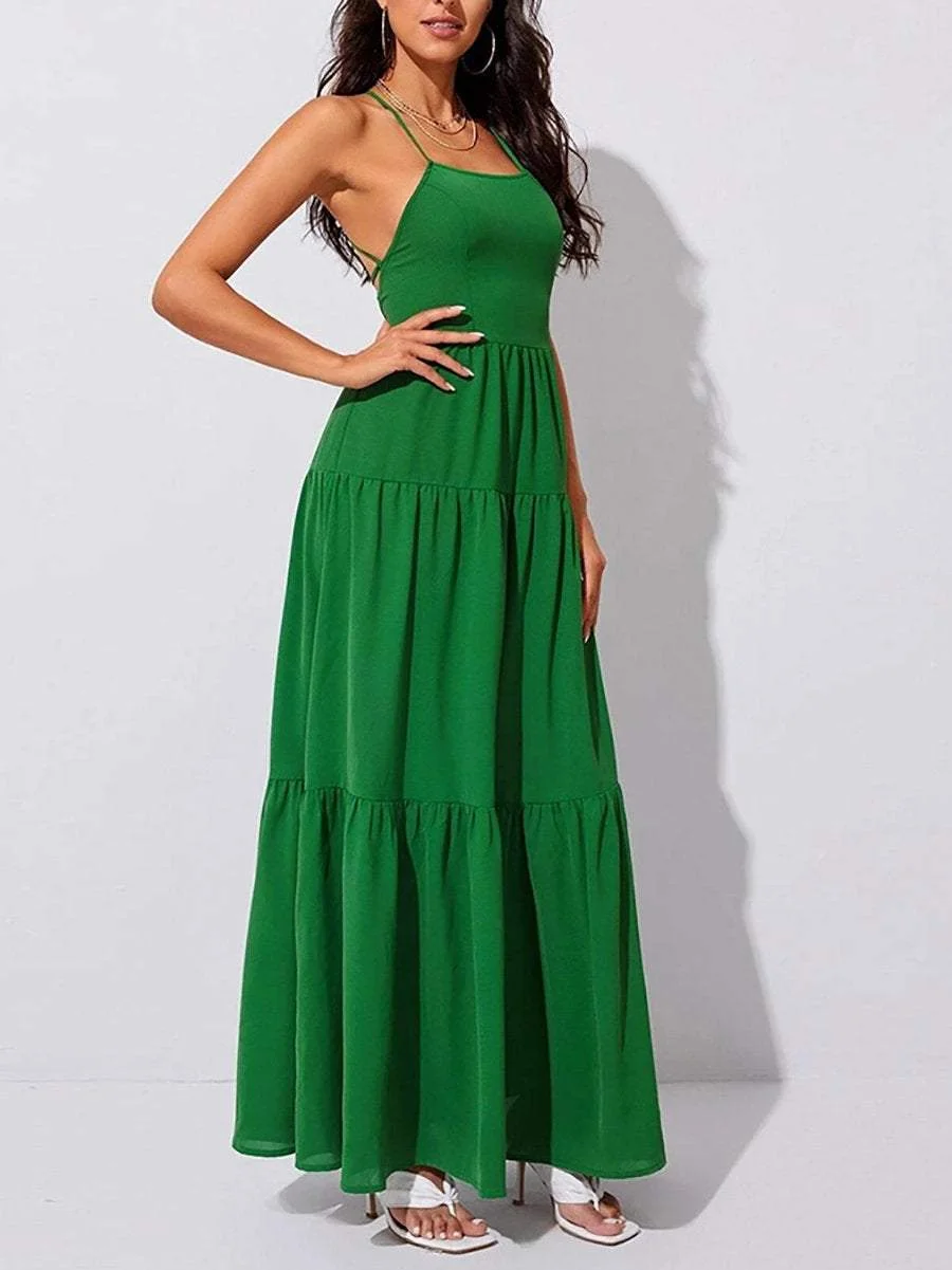 Sleeveless open-back lace-up maxi dress