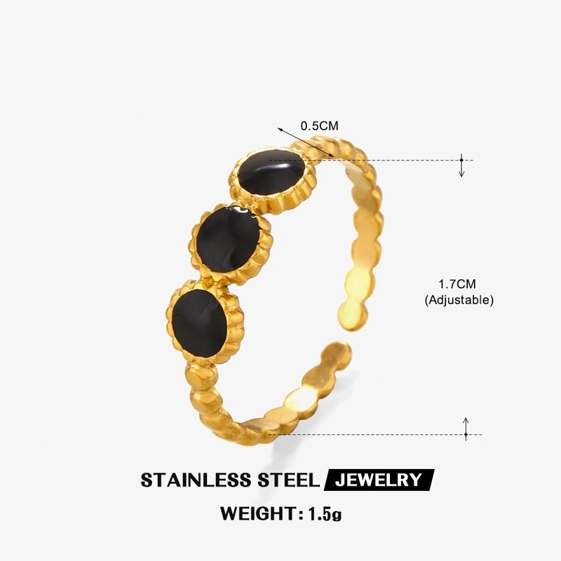 2 Pieces 304 Stainless Steel 18K Gold Plated Vintage Style Enamel Round Open Rings