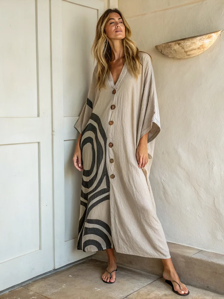Linen Boho Printed Robe Cardigan