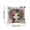Quirky Girl 11CT Stamped Cross Stitch Pillow Cover Kit 3-Strand Embroidery with Zipper 45x45cm