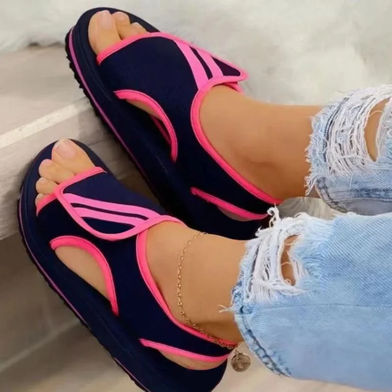 2021 Summer Women Slipper Buckle Decoration Beach Sandals Female Wedge Shoes Lady  Outdoor Non-slip Slippers Fashion Flip-flops 515-1