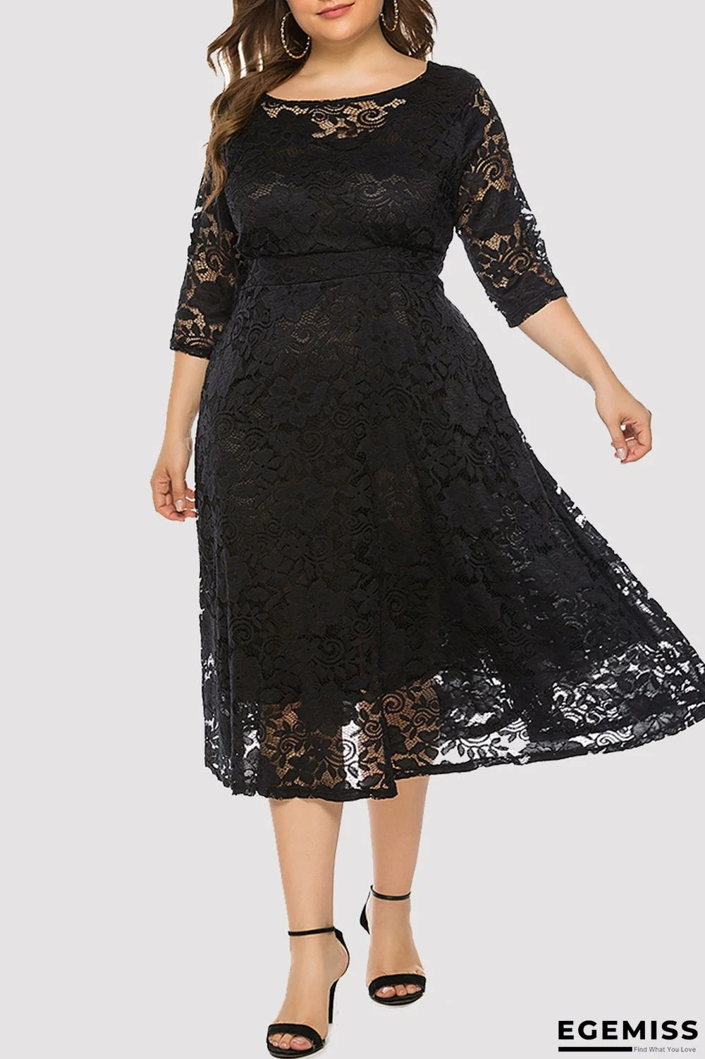 Black Sexy Casual Solid Patchwork See-through O Neck A Line Plus Size Dresses | EGEMISS