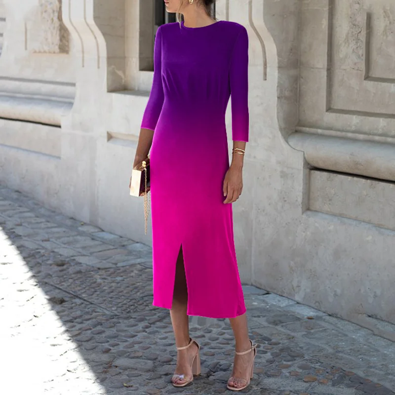 Elegant Purple Rose Gradient Midi Dress