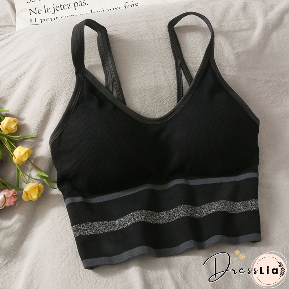 Korean Crop Tops Slim Fit Spaghetti Strap Tanke Top Women Built In Bra Off Shoulder Versatile Striped Camisole Sleeveless Ins