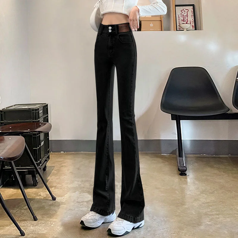 Toloer Toloer Women's Wear 2024 New Elastic High Waist Slim Show Thin Hot Girl Bell Bottoms Ins-Outfit Ideas