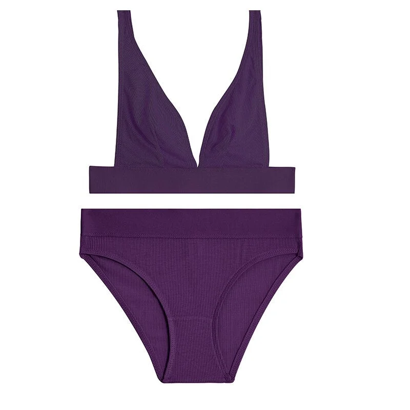 FINETOO S-2XL Plus Size Women V-Neck Sexy Seamless Women Bra Set Underwear Lingerie Suits  Fitness Top+Panties Push Up Brassiere