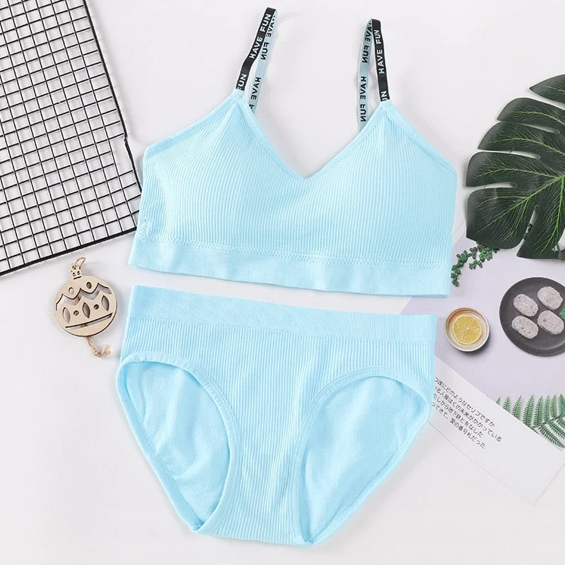 Sexy Women Bra Panties Set Push Up Bra Sport Top Set Letter Seamless Active Bra Female Lingerie Set Fitness Crop Top Underwear