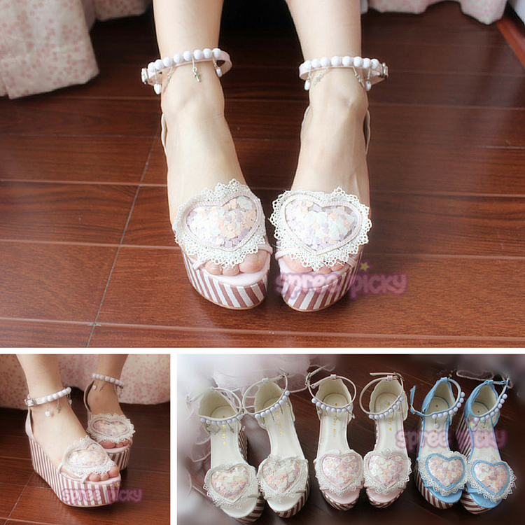Pink/Blue/White Lolita Pearl High Platform Shoes SP165333