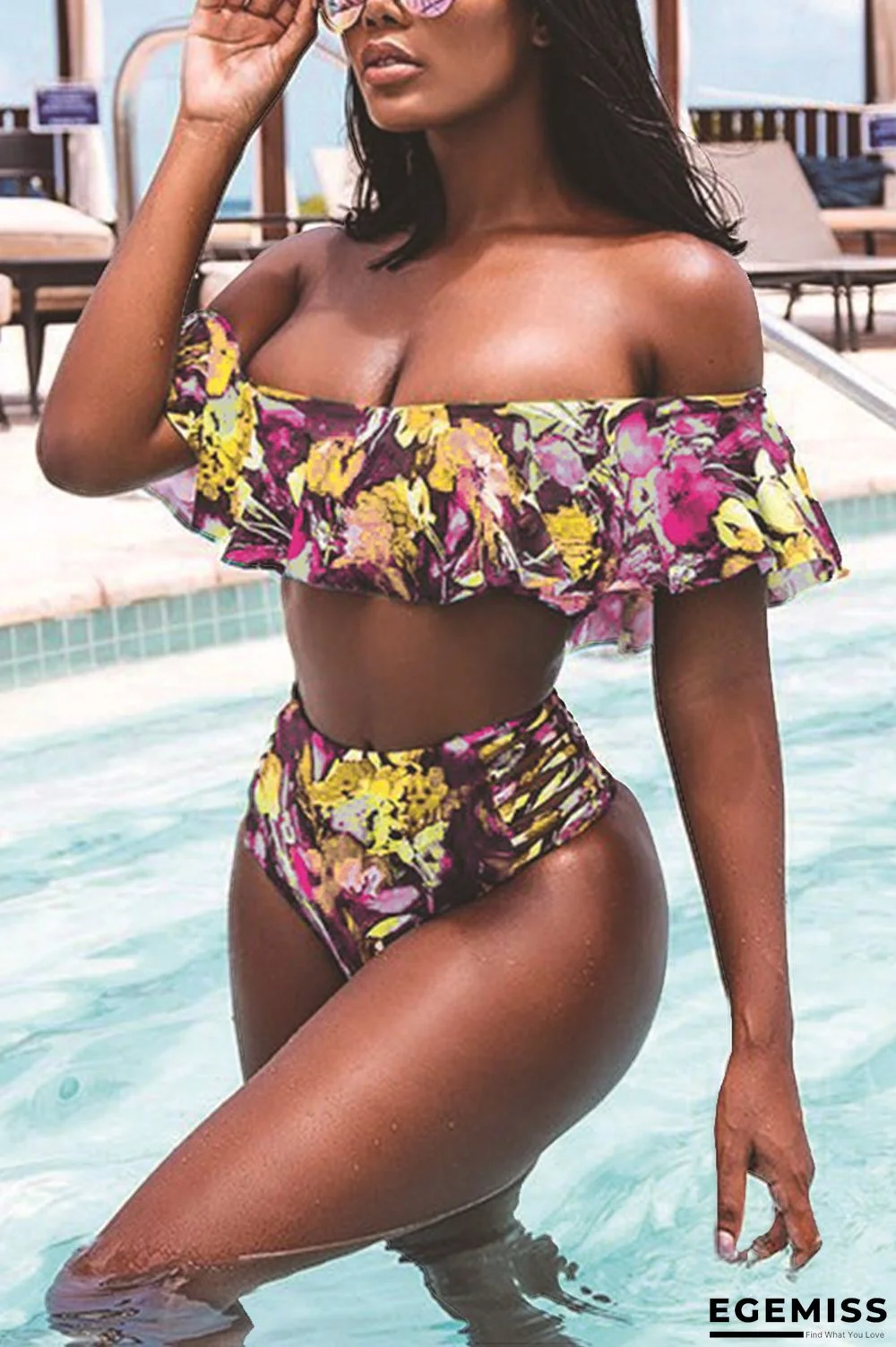 Rose Red Sexy Fashion Printed Swimsuit Set | EGEMISS