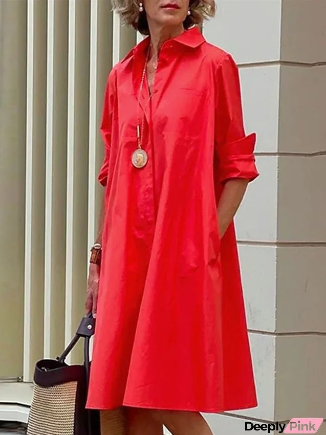 Women's Shirt Dress Casual Dress Shift Dress Midi Dress Outdoor Winter Dress Daily Polyester Elegant Casual Shirt