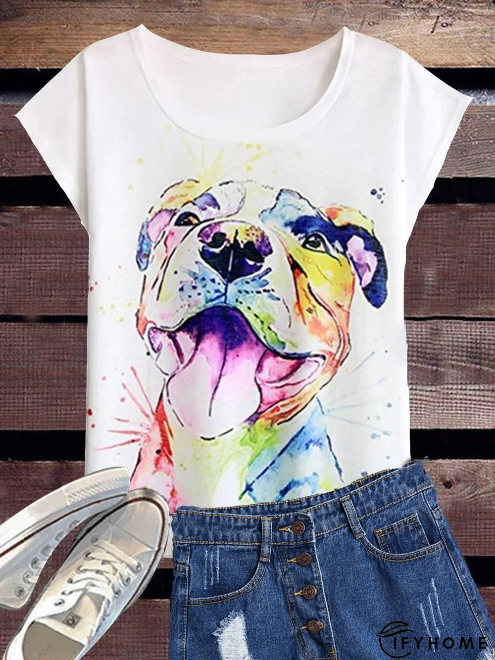 White Crew Neck Casual Animal T-shirt | IFYHOME