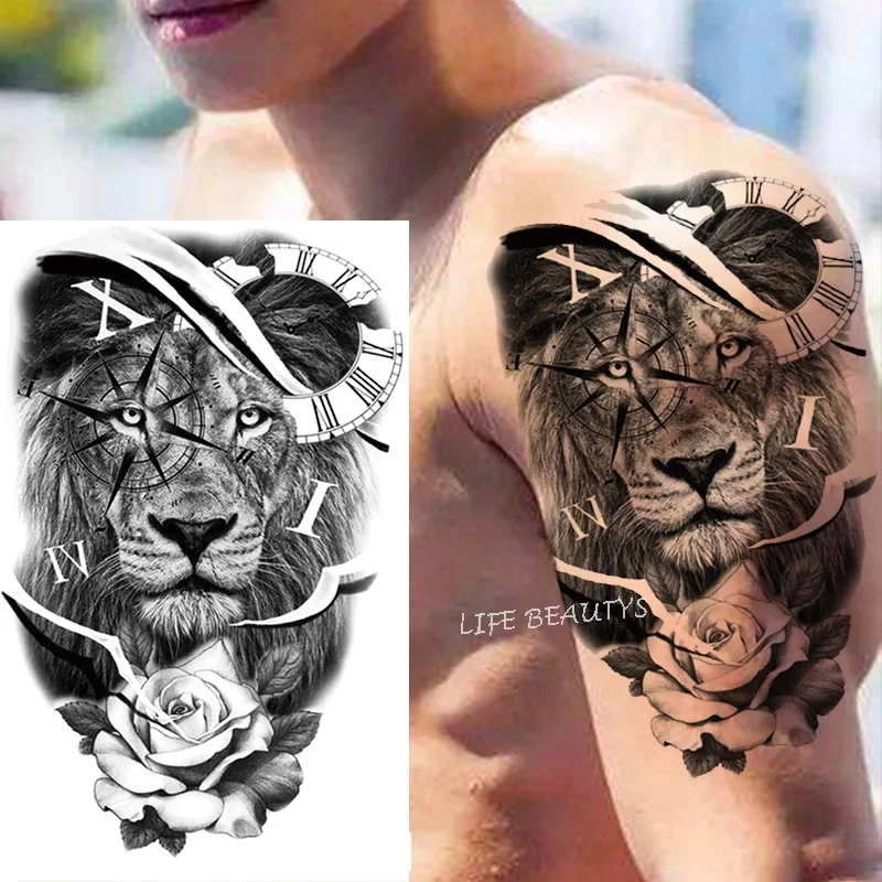 Sdrawing Tiger Cool Temporary Tattoo Sticker Fashion Wolf Waterproof Animal Body Art Arm Fake Removable Tatoo Men Women Personality