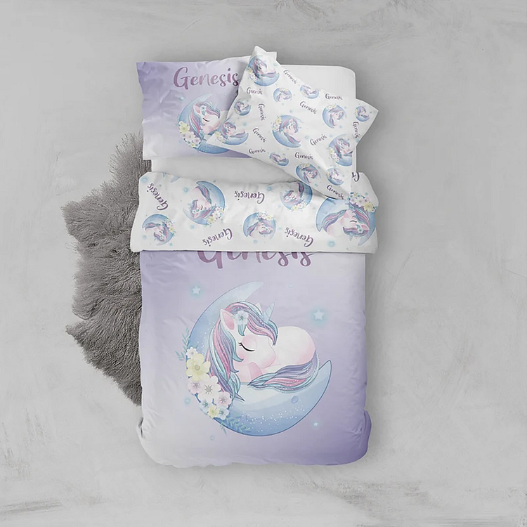 BlanketCute-Personalized Lovely Bedroom Unicorn Bedding Set with Your Kid's Name