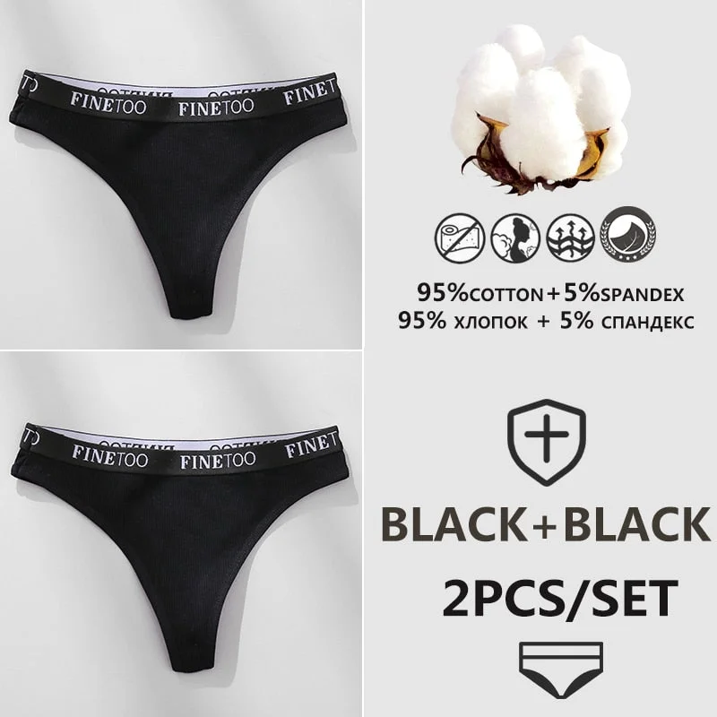 FINETOO 1/2PCS G-string Women Cotton Thongs M-XL Design Letter Femme Underwear Sexy Panties Underpants Thong Pantys Lingerie