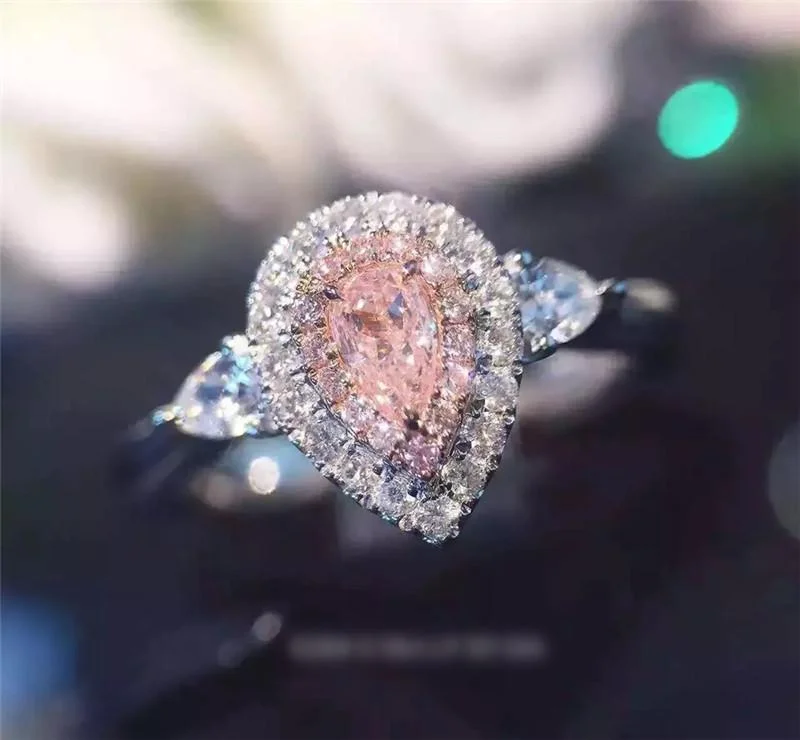 Pink Water Drop Simple Ring-VESSFUL