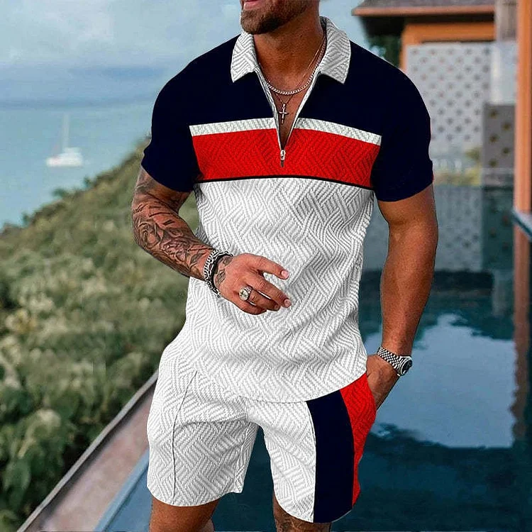 BrosWear Classic Color Contrast Polo Shirt And Shorts Co-Ord