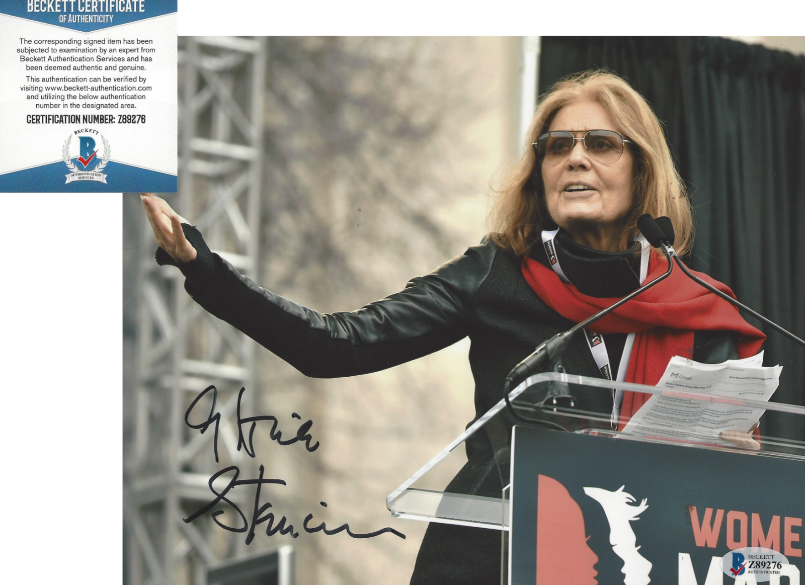 GLORIA STEINEM FEMINIST ACTIVIST SIGNED 8x10 Photo Poster painting B PROOF BECKETT COA BAS