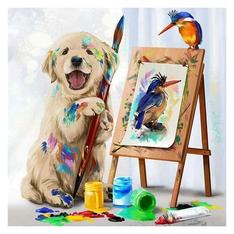 Cute Dog Round Full Drill Diamond Painting 30X30CM(Canvas) gbfke