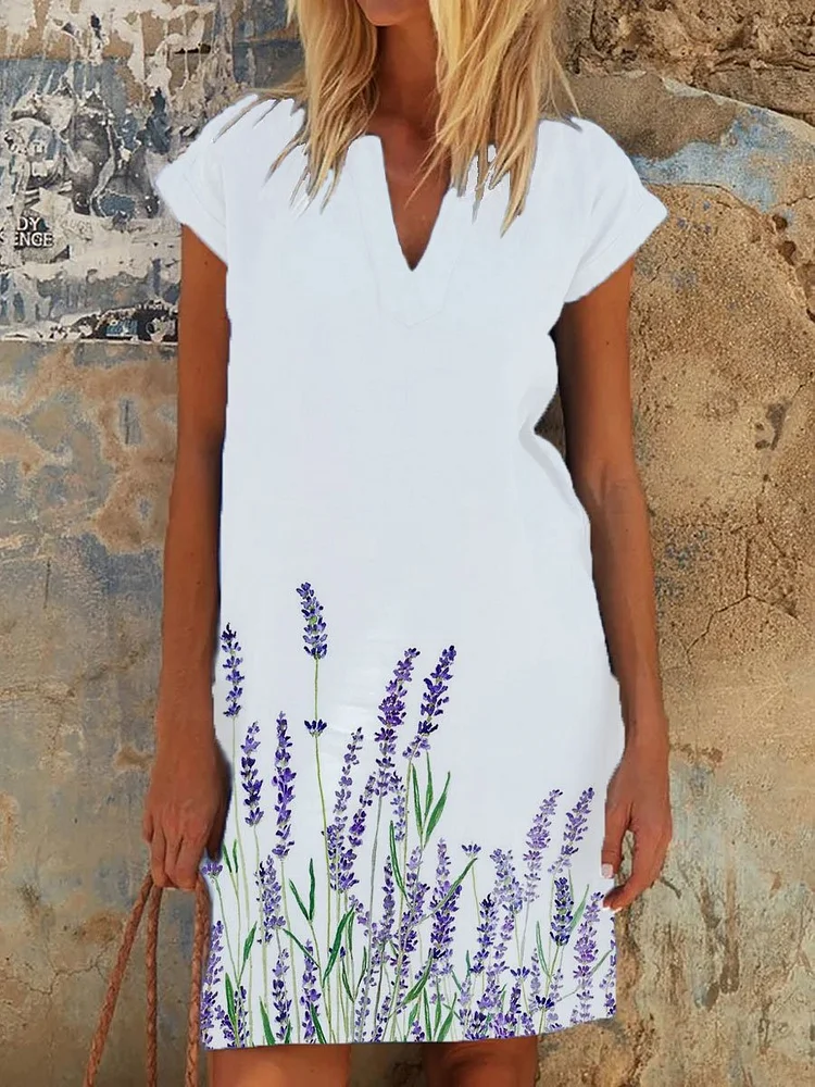 Lavender print summer dress-Mayoulove