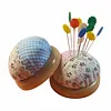 Round Pincushions with Wooden Base Sewing Pin Cushion (Random color) tapestrymarket