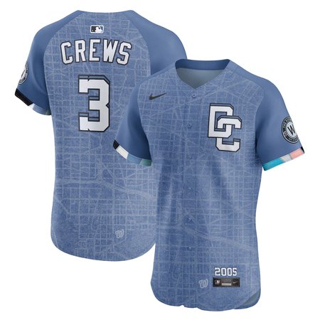 Men's Washington Nationals #3 Dylan Crews  Blue 2025 City Connect Elite Jersey