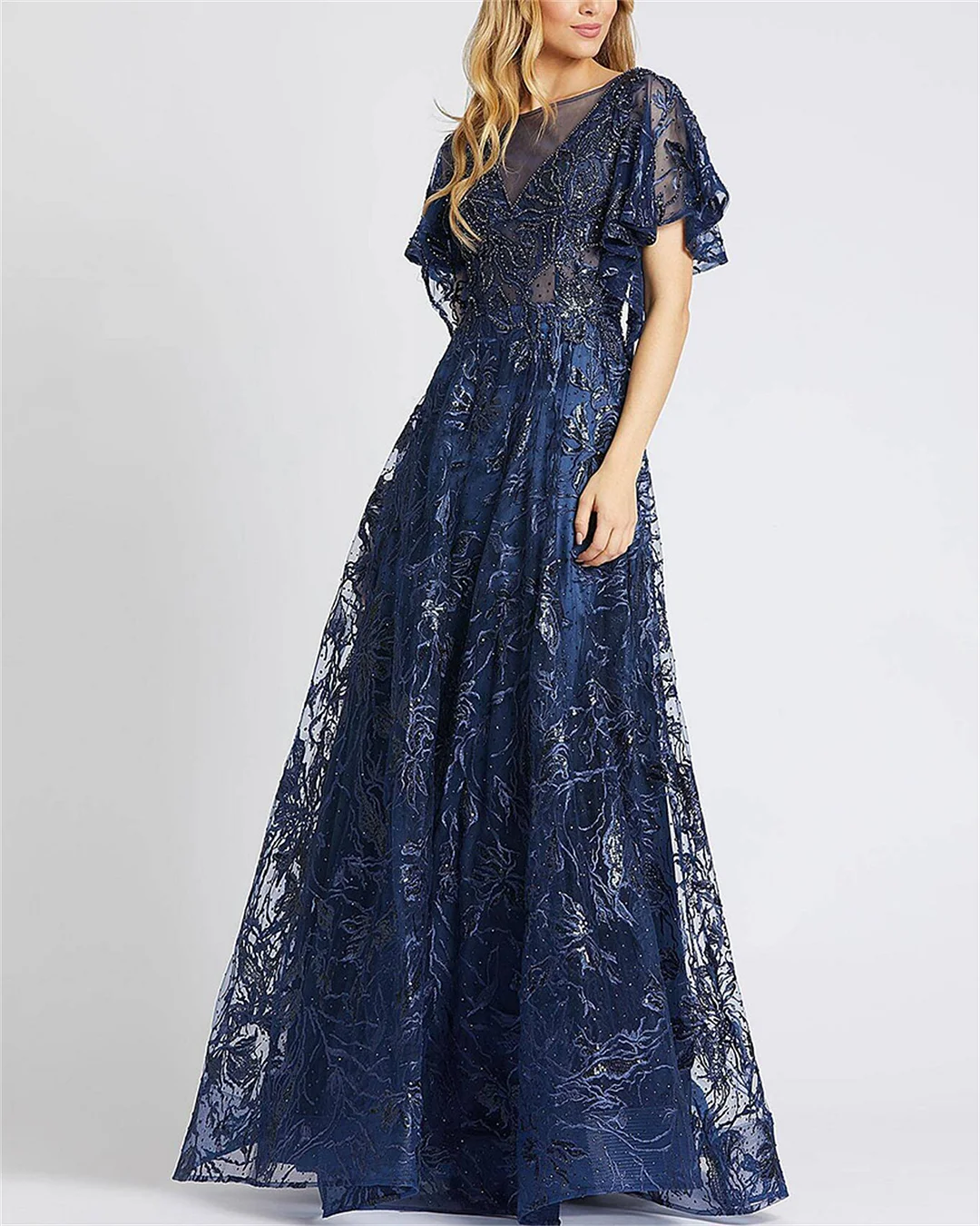 Women's Blue Ruffle Sleeve Sequin Dress