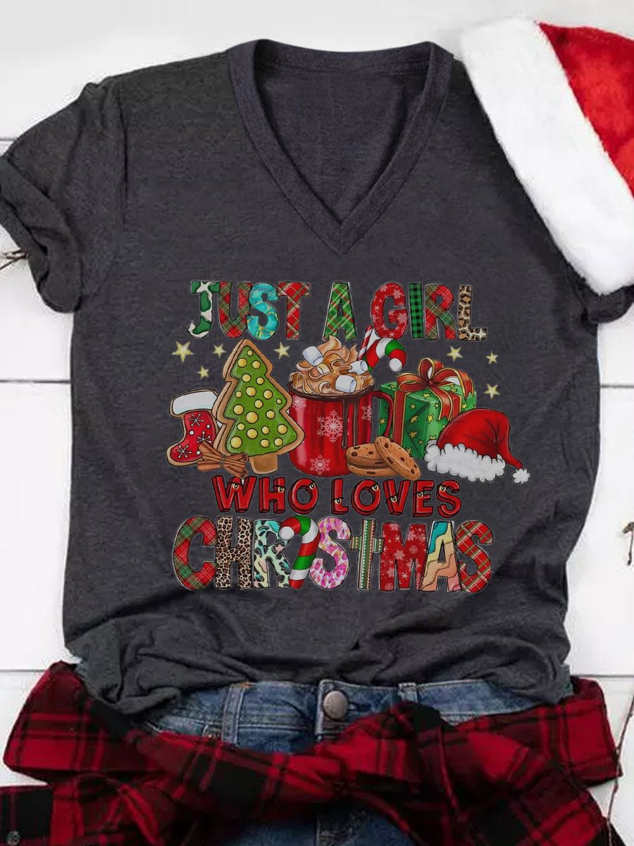 Just A Girl Who Loves Christmas V-Neck T-Shirt