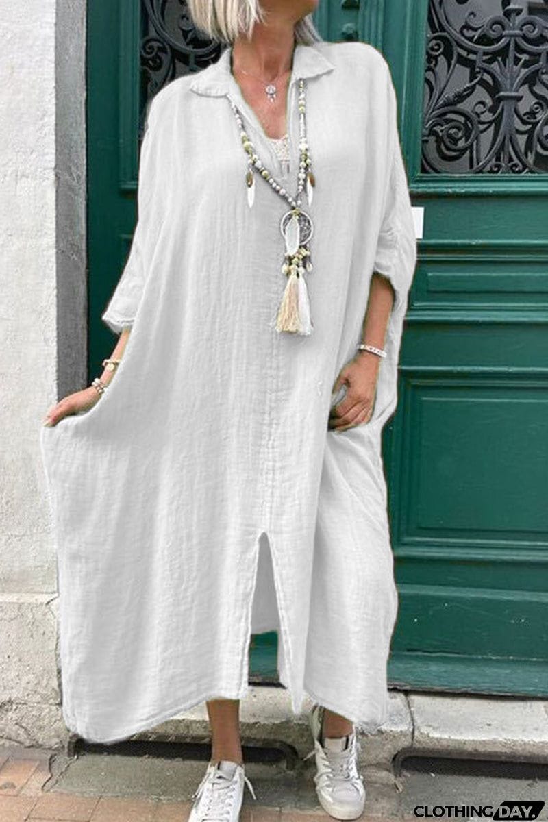 Casual Solid Asymmetrical Turndown Collar Irregular Dress Dresses