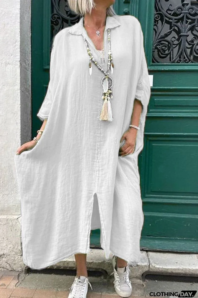 Casual Solid Asymmetrical Turndown Collar Irregular Dress Dresses