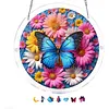 (18.5cm)DIY Acrylic Jigsaw Puzzle Window Hanging with Hanging Chain DIY Stained Glass Decoration Round Window Puzzle Decor for DIY Craft Project (Flower Butterfly)