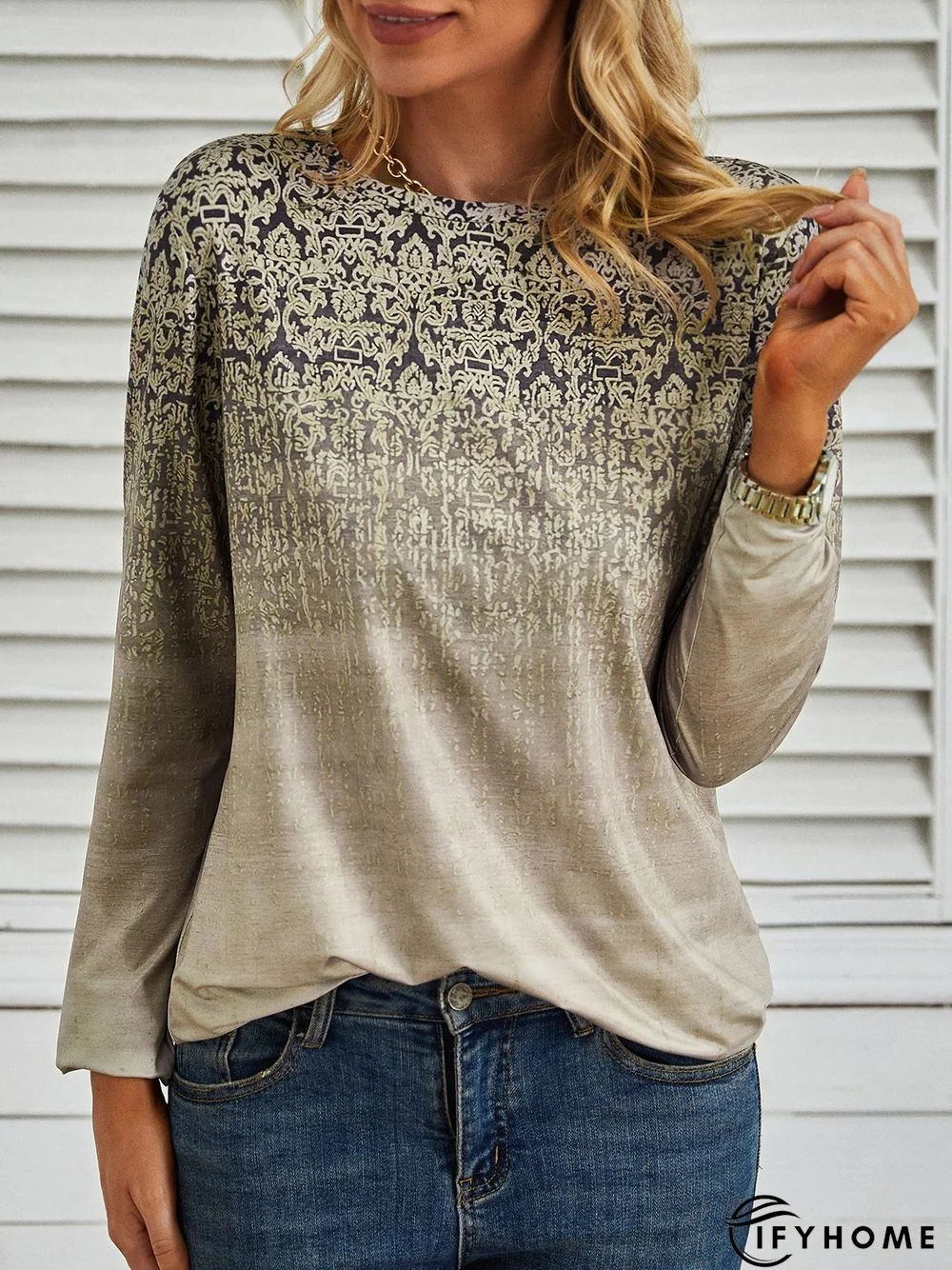 Printed Long Sleeve Casual T-Shirt | IFYHOME