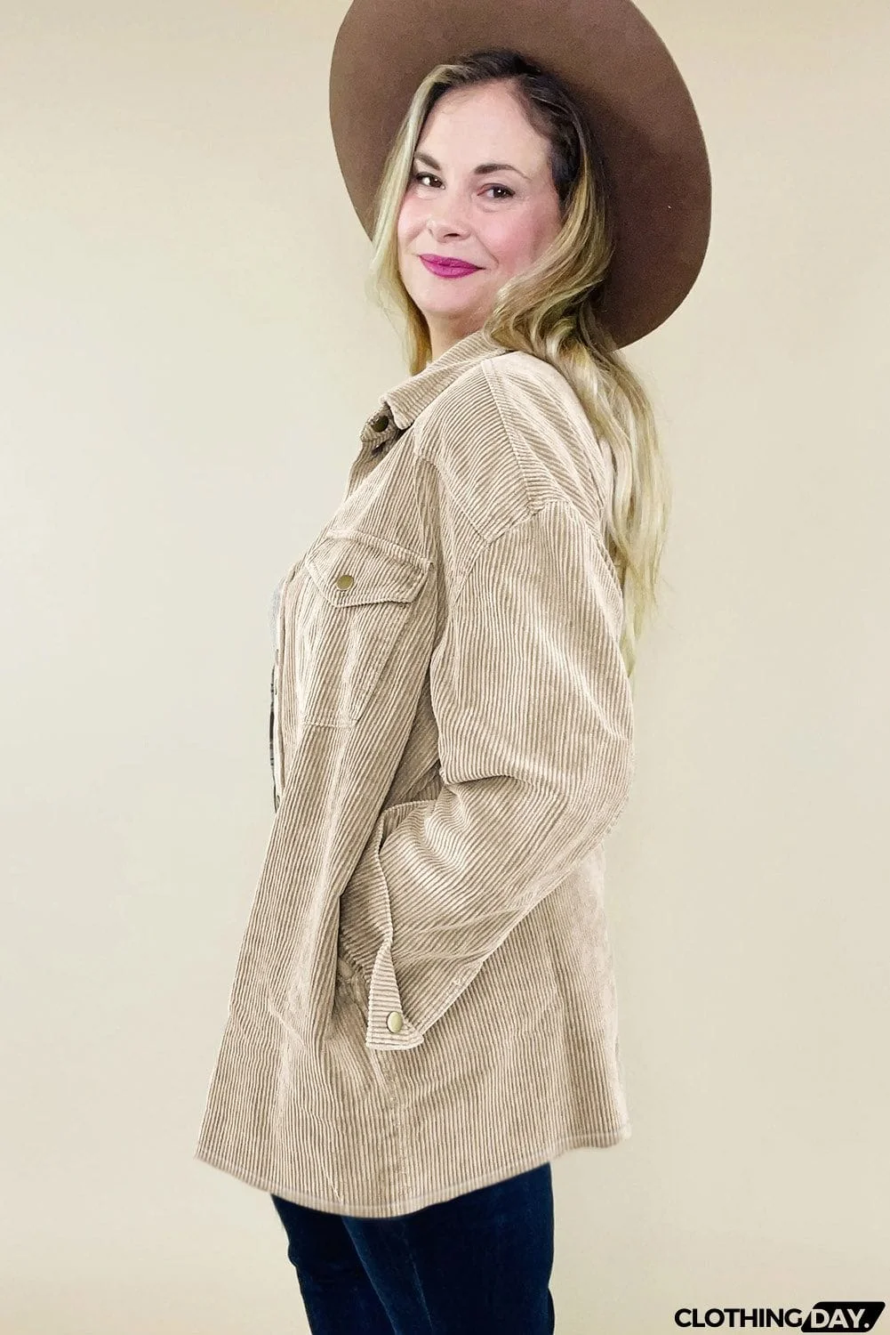 Plus Size Washed Cord Plaid Shirt